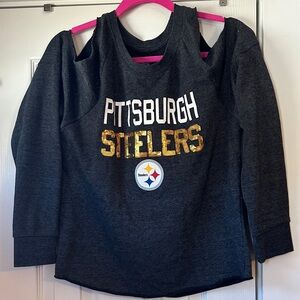 NFL Pittsburgh Steelers Cold Shoulder Sweatshirt With Sequins  - Black and Gold